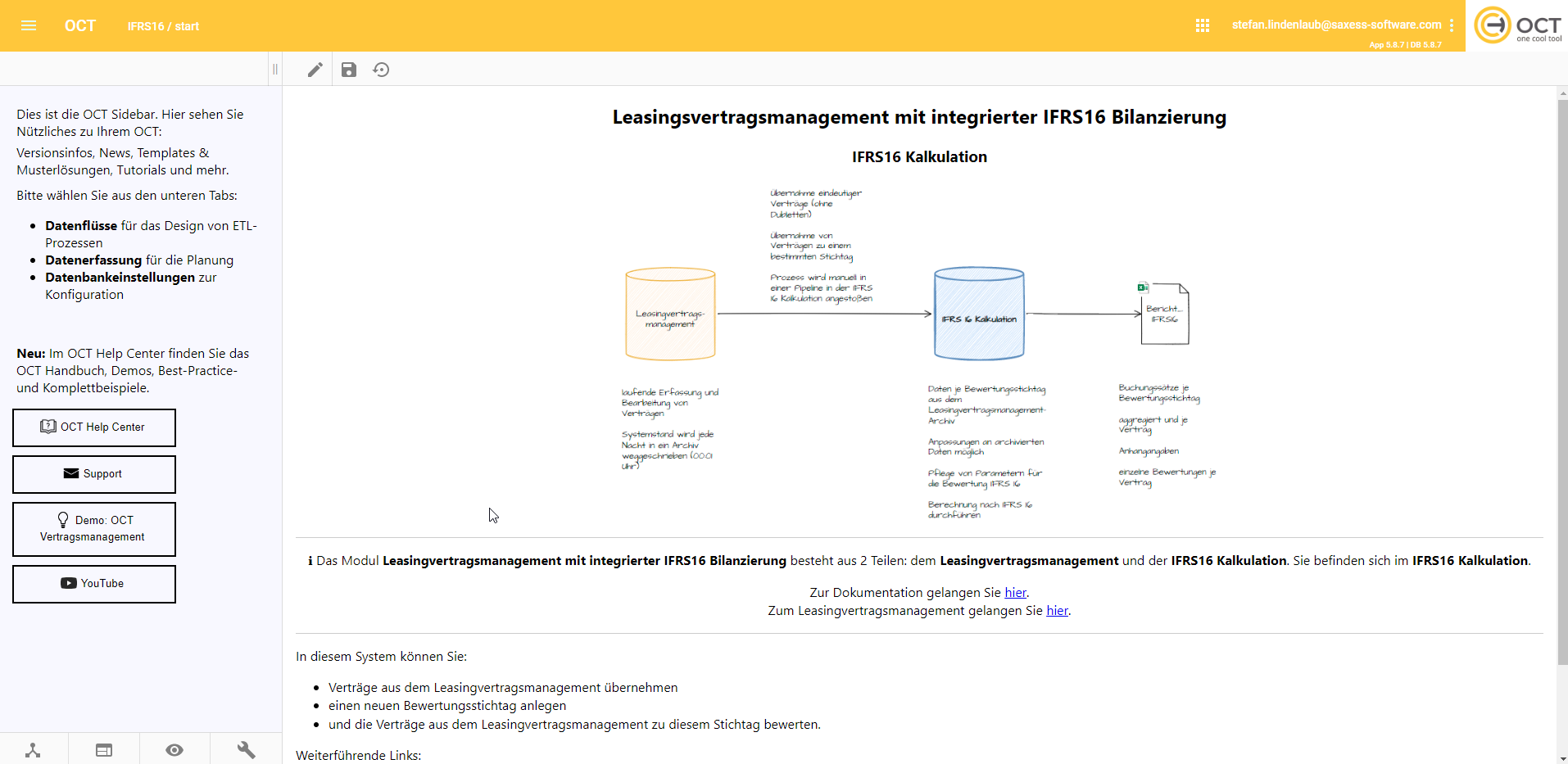 IFRS 16 Leasing-Vertragsmanagement mit OCT: Startseite