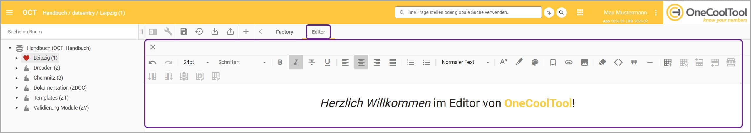 OCT Releases: Neuer Editor im Tab-Typ Editor und auf der Startseite (Serverebene und Datenbankebene)
