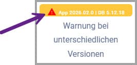 Warnmeldung unterschiedliche App- und Datenbankversion