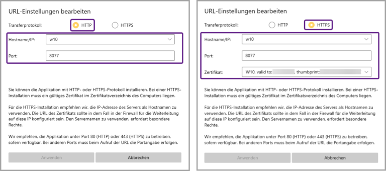 Konfigurator, Port, URL