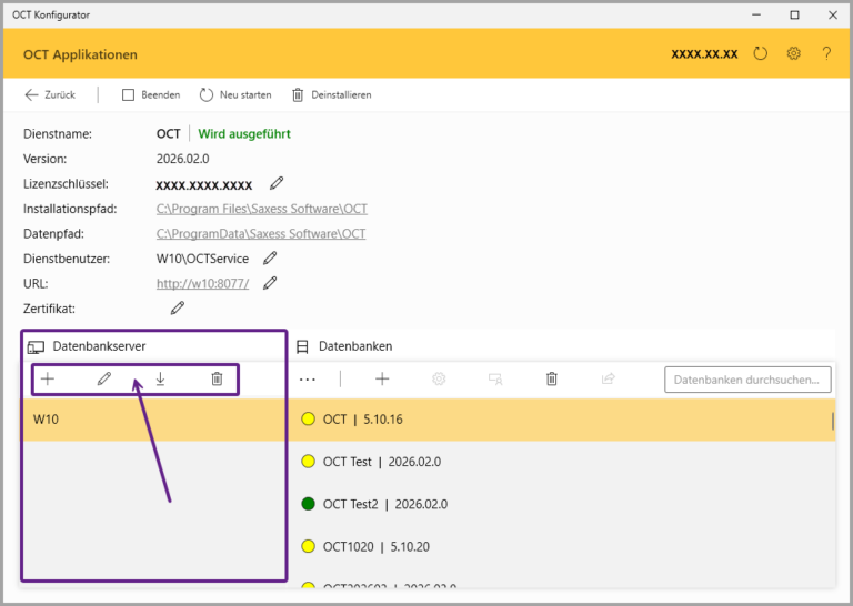 Konfigurator, Datenbankserver hinzufügen, bearbeiten, importieren, löschen