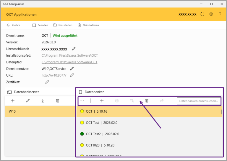 Konfigurator, Datenbanken erstellen, registrieren, löschen, Administrator